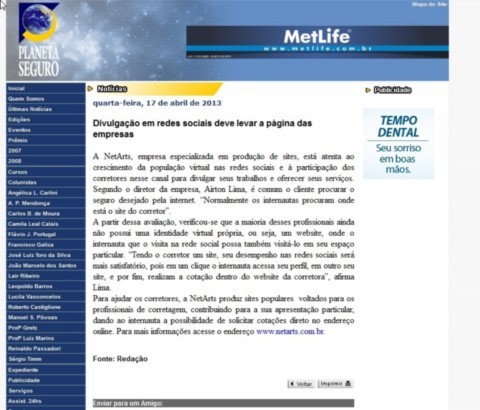 Artigo na Revista Planeta Seguro